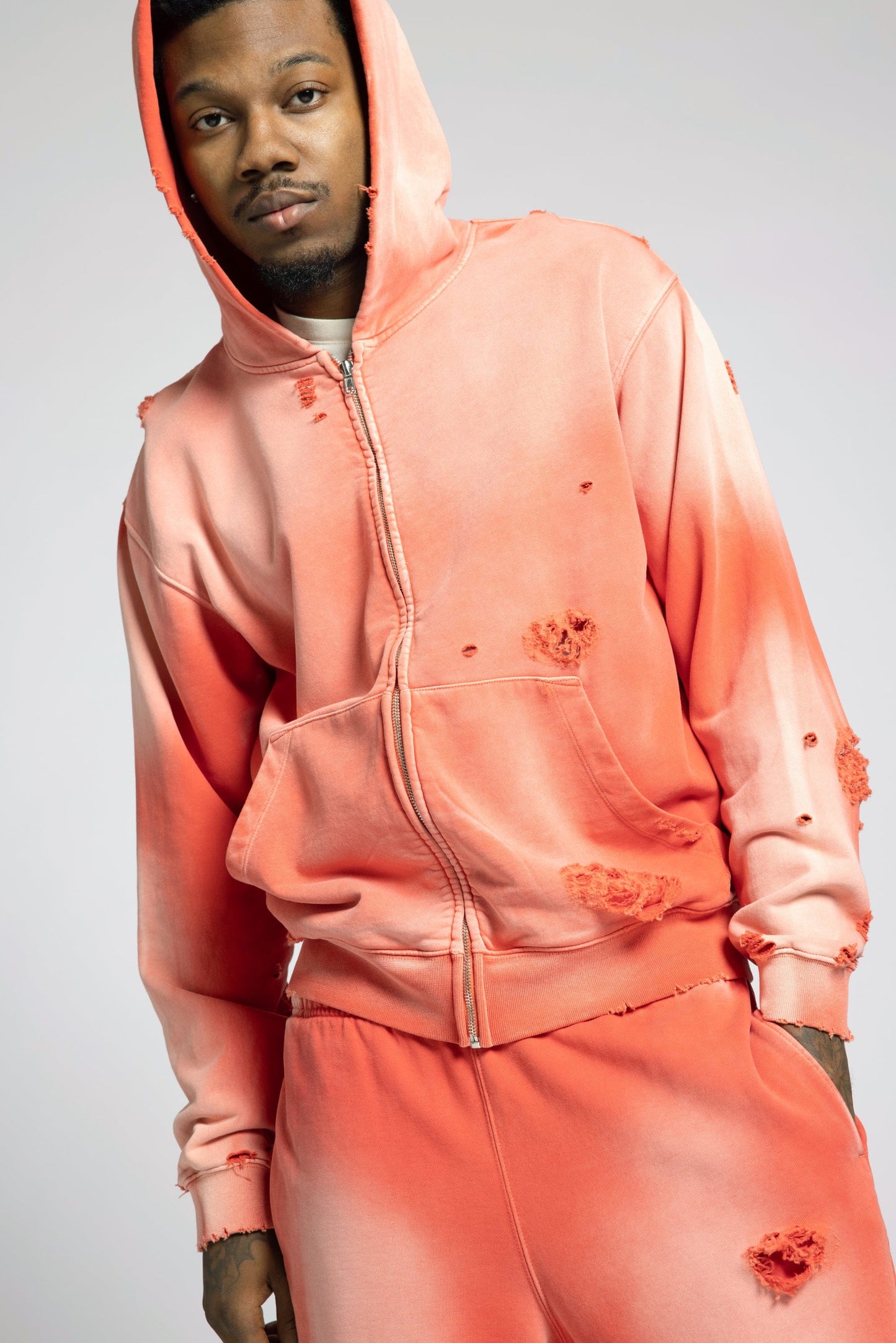 Exclusive Cross Country Zip Hoodie - Distressed Blood Orange Slushie