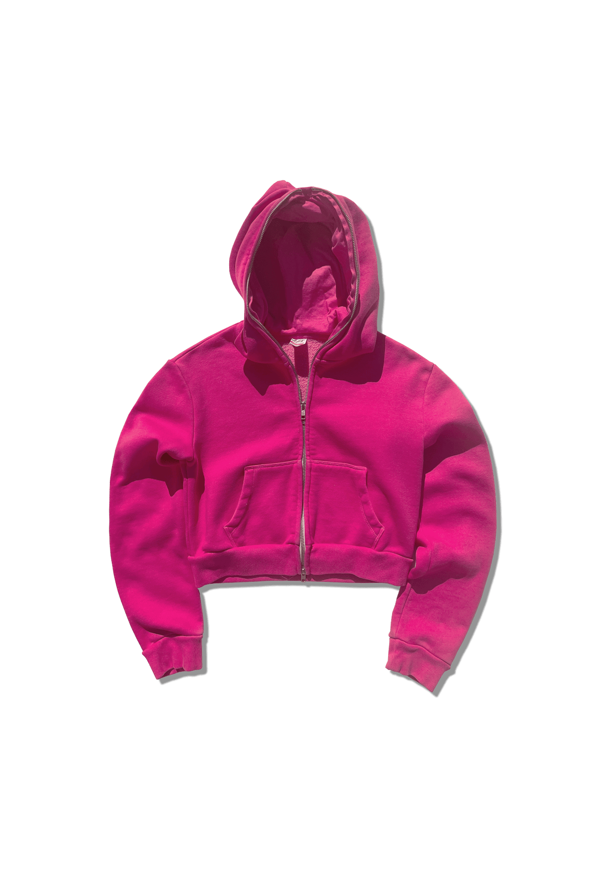 Exclusive Cropped Full Zip Body Bag Hoodie Fuchsia Rose MADE