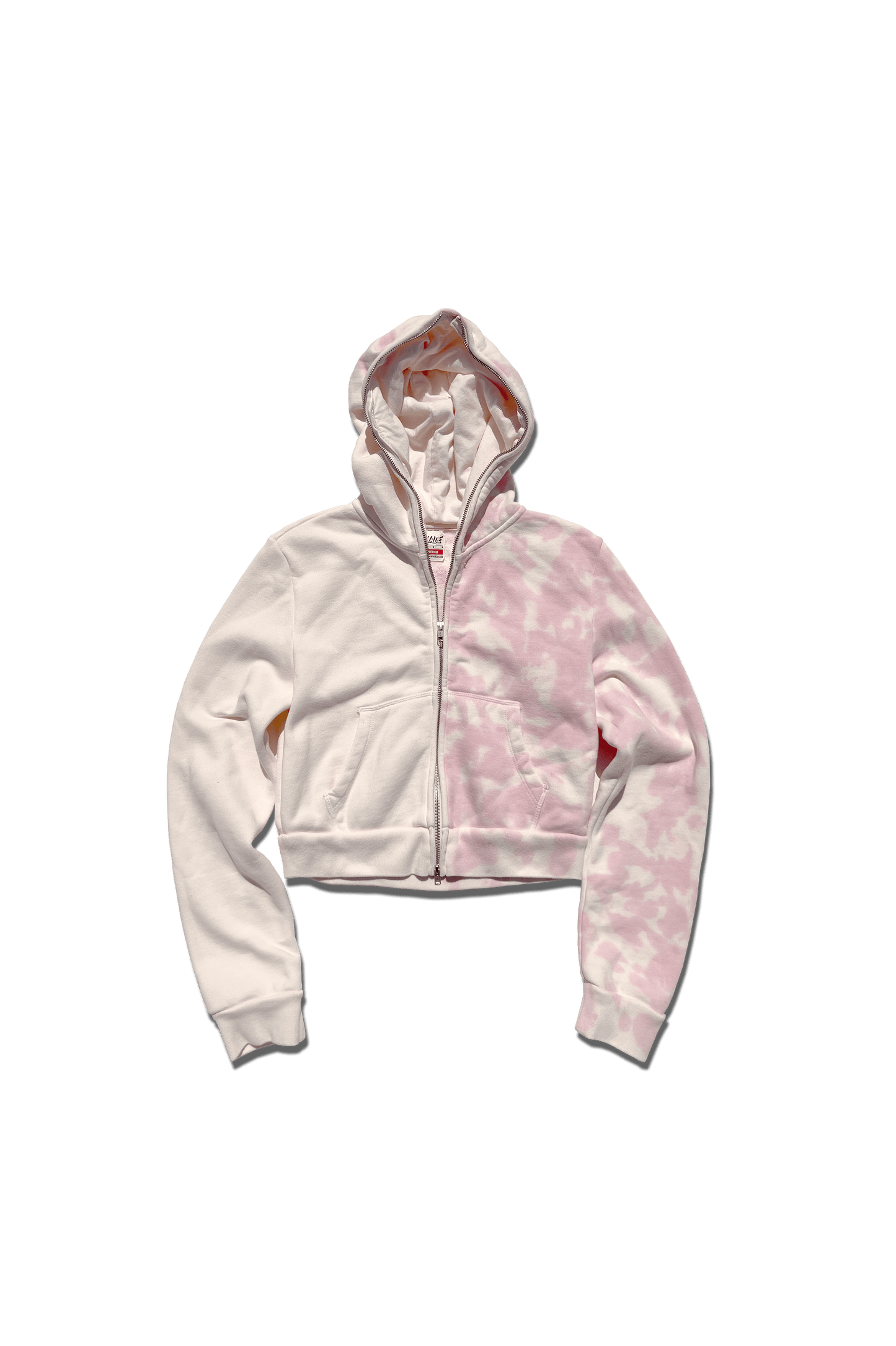 Exclusive Cropped Full Zip Body Bag Hoodie - Cotton Candy Pink Split Tie-Dye