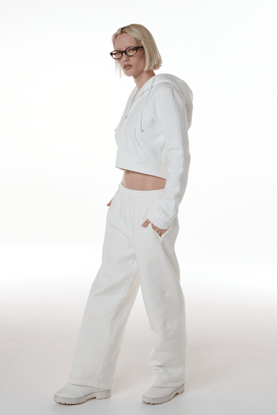 Cropped Zip Up Drawstring Hoodie