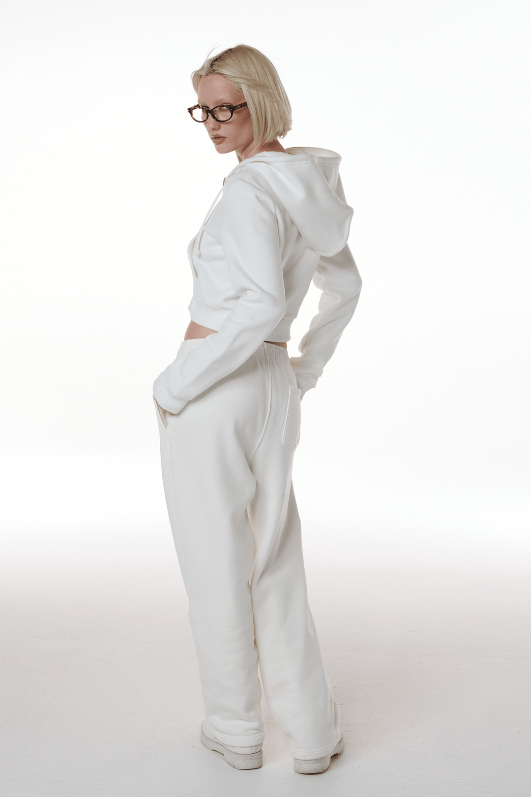 Cropped Zip Up Drawstring Hoodie